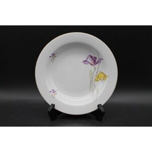 Set of 4 Winterling Bavaria Germany Purple Yellow Floral Rimmed Soup Bowls 9"